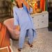 Women's Clothing Solid Color Irregular Casual Nine Point Long Sleeved Cotton And Linen Pants Suit_ecoleips.com