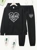 Women's Autumn And Winter Casual Fashion Letter Pattern Printed Thick Velvet Warm Hooded Sweatshirt+sports Pants Set-693_ecoleips.com
