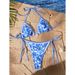 Women's Clothing Women's Style Swimsuit Blue White Porcelain Print Backless Halter Neck Bikini Three Piece Sexy_ecoleips.com