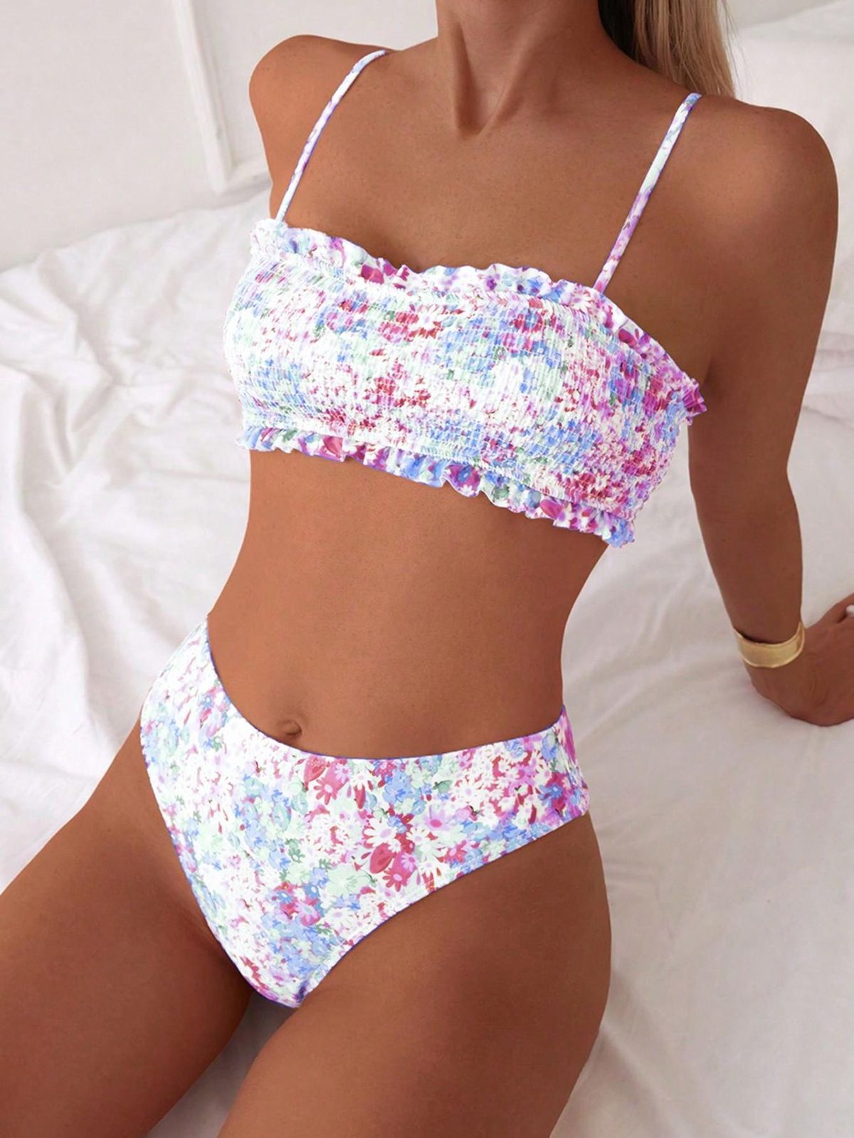 Women's Clothing Trendy Printed Halter Neck Suspenders Sexy Bikini Split System Strap Hot Spring_ecoleips.com