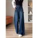 Retro Wide-Leg Jeans For Women, Spring And Autumn 2025 New Style, High-Waisted, Slimming, Loose, Straight-Leg, Draped,_ecoleips.com