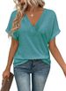 2025 Summer New Women's Loose Large V-neck Solid Color Short Sleeved T-shirt For Women_ecoleips.com