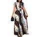 Women's Short-sleeved Printed Pleated Straps Long Skirt Plus Size_ecoleips.com