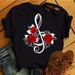 Cross-border Fashion Women's Clothing, Simple Summer Short-sleeve Rose And Music Note Short Top T-shirt For Women_ecoleips.com