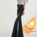 Petite High-waisted Fishtail Slim-fit Black-grey Jeans, Sexy Elastic Retro Frayed Hem Slimming Flared Pants_ecoleips.com