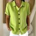 Women's Loose Casual Cotton Linen Shirt Lapel Button Short Sleeve Thin Summer Fashion European American Style Blouse_ecoleips.com