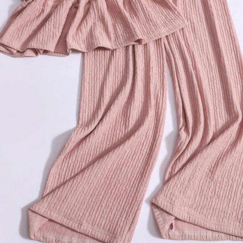 Women's Clothing Sleeveless Suit Stand Collar Lace Pleated Top Tea Style Outfit Elastic Waist Wide Leg Pants Two Piece Suit_ecoleips.com