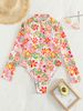 Aria Basics New Fashion Floral Print One-Piece Long Sleeve Bikini Diving Suit Swimsuit For Women With Zipper In Pink, European And_ecoleips.com