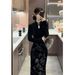 Elegant New Autumn And Winter Chinese-style Black Velvet Embroidered Cheongsam Dress, Slim-fit Long Skirt_ecoleips.com