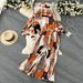 Resort Style Two-Piece Set For Women, Autumn French Print Loose Long Sleeve Top And High-Waisted Straight-Leg Casual_ecoleips.com