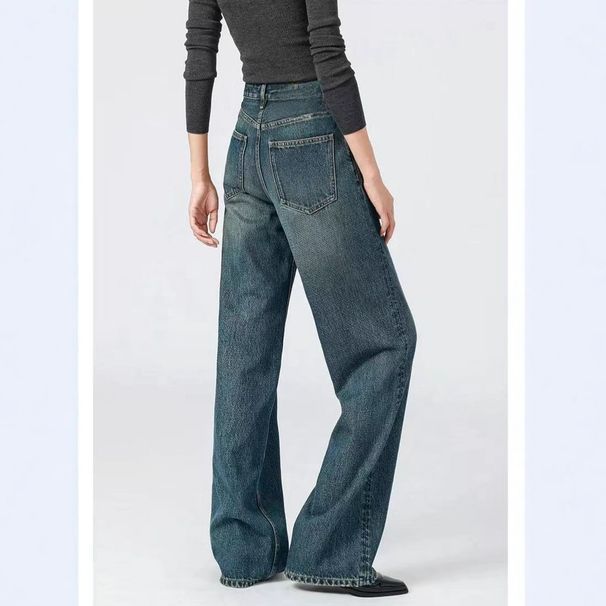 Aria Basics KZ9399 Mid-high Waist, Extended Length, Thick Cotton Autumn Women's Jeans, Straight-leg Pants, Italian Size_ecoleips.com
