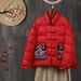 Women's Short Down Jacket – Winter Embroidered Coat With Frog Buttons, Stand Collar, Elegant Boho-Chic Outerwear (Red/Black/Green/White)_ecoleips.com