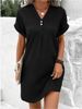 Aria Basics Aria Basics 2023 New European And American Women's Fashion V-Neck Solid Color Pullover Comfortable Casual Button Dress_ecoleips.com