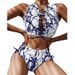 Women's Tie Dye Strappy Black White Two Piece Swimsuit Bikini Set Style Swimwear_ecoleips.com