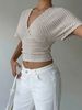 Women's V Neck Short T-Shirt Striped Fitted Waist Batwing Sleeve Slimming Hot Girl Top Knitted 2026_ecoleips.com