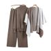 Women's Clothing Fashion Knitted Color Matching Shawl Wide Leg Pants Temperament Fashionable Three Piece Suit_ecoleips.com