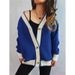 Autumn And Winter Large-Sized Contrasting Color Cardigan Sweaters, Loose Knitted Sweaters With Street Style_ecoleips.com