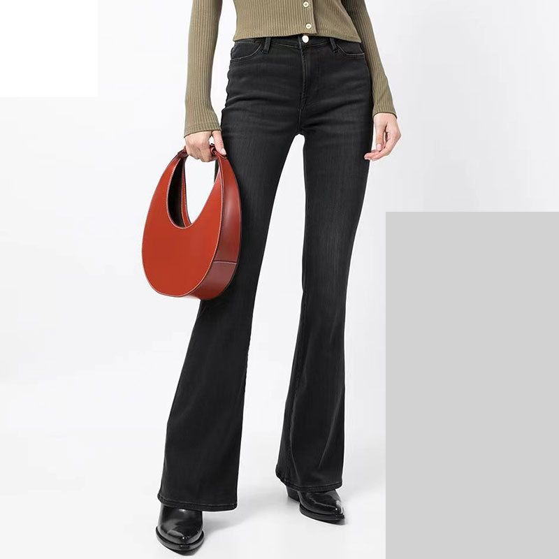Women's Clothing Bell Bottom Pants Spring And Summer Black Elastic High Waist Jeans Women's Big Bell Bottom Wide Leg Loose Slim_ecoleips.com