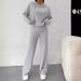 Women's Clothing Autumn And Winter New Casual Knitted Striped Brushed Hooded Sweatshirt Loose Long Sleeved Trousers_ecoleips.com