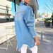 Women's Distressed Hem Long Sleeve Denim Shirt - Casual & Office Ready With Polo Colla_ecoleips.com