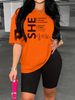 Summer Women's Casual Fashion She Letter Fashion Printed Loose T-shirt+shorts Two-piece Sportswear Suitable For Daily Wear-36_ecoleips.com