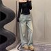 Distressed Light Blue Wide-Leg Jeans For Women – High-Waisted Flared Pants With Rhinestones, Fleece Lined, Winter Staple ( Single & Fleece Options)_ecoleips.com