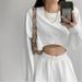 Women's Cropped Sweatshirt - Oversized Long Sleeve Casual T-Shirt, Sexy Off-Shoulder Pullover, Streetwear Loungewear_ecoleips.com