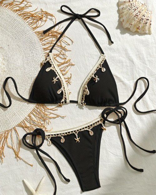 Women's Clothing Solid Color Lace-up Swimsuit Women's Three-point Sexy Beach Bikini_ecoleips.com