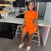 Women's Clothing Summer Two Piece Set Solid Color T-Shirt And Strap Shorts American Style_ecoleips.com