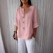 K New Loose T-shirt Comfortable Casual V-neck Button Up Top For Women_ecoleips.com