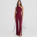 Open-Back Wide-Leg Jumpsuit With Thigh Slit & Tie Detail, Stretch Milk Silk Fabric, Elegant One-Piece Pantsuit For Women_ecoleips.com