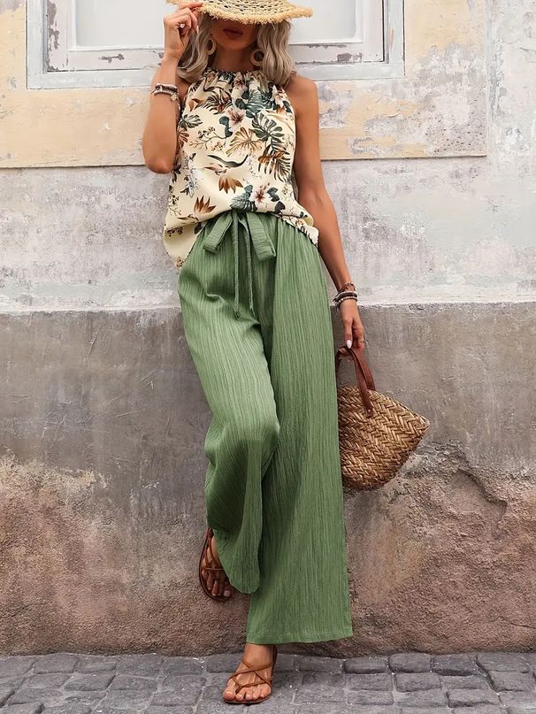 Women's Clothing Sleeveless Tops And Trousers Advanced Two Piece_ecoleips.com