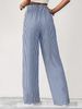K New Striped Wide Leg Pants With Drawstring Pockets, Casual Pants, Straight Leg Pants, Women's Clothing_ecoleips.com