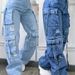 Cross-border 2025 European And American New Fashion Solid Color Versatile Plus-size High-waisted Multi-pocket Casual_ecoleips.com