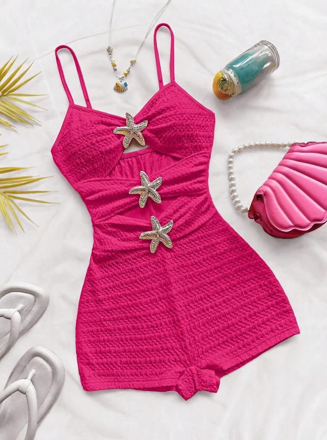 Women's Clothing Summer Casual Beach Jumpsuit With Starfish Decoration Hollowed Out Design European And American Style Top Suspender Jumpsuit_ecoleips.com