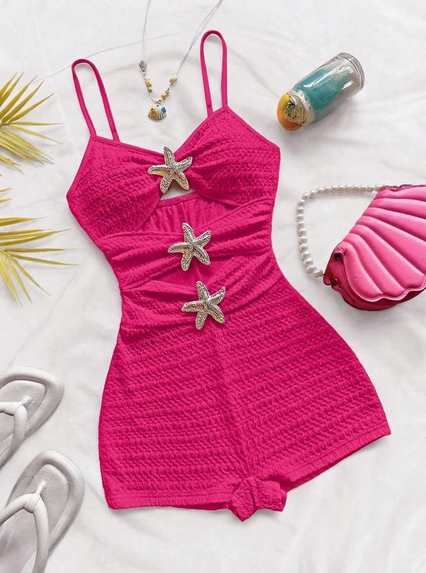 Women's Clothing Summer Casual Beach Jumpsuit With Starfish Decoration Hollowed Out Design European And American Style Top Suspender Jumpsuit_ecoleips.com