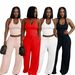 TW839 Women's Summer Casual Halter Neck Set Solid Color Street Style High Waist Wide Leg Pants with Pockets_ecoleips.com