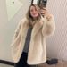 Luxury Faux Fur Coat For Women - Winter Warm Thick Long Sleeve Fashion Outerwear With Belted Design, Notch Collar, Coffee & Beige_ecoleips.com