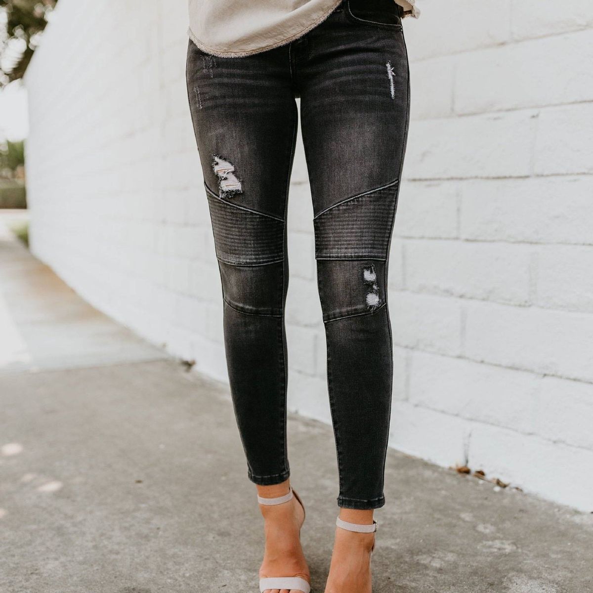 Women's Slim Fit Black Ripped Skinny Jeans – Stretch Pleated Denim Pants With Edgy Style_ecoleips.com