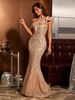 Champagne One-Shoulder Sequin Evening Gown – Elegant Mermaid Tail Dress With High Waist & Crystal Beading (S-XL, Glamorous Partywear)_ecoleips.com
