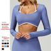 Women's Seamless Color Block Yoga Top Long Sleeve Faux Two Piece Slim Fit Running Sports Fitness T-Shirt 9245_ecoleips.com