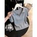 Gray Collared Knit T-Shirt Casual Zipper Design Women's Top Spring Summer Style Youthful New_ecoleips.com
