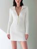 Women Soft Skin-Friendly Lightweight Breathable Rib Knit Dress Zip Collar Long Sleeve Loose Stretch Bodycon Mini Knit Dress_ecoleips.com