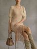 Breathable V Neck Chiffon Puff Sleeve Gradient Fringe Loose Rib Knit Dress_ecoleips.com
