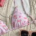 Women Light Pink Floral Triangle Bikini Set Halter Back Tie Mini Bow Side Tie High Cut Cheeky Two Piece Beach Bathing Suit_ecoleips.com