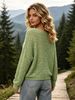Mint Green Boat Neck Hollow Pit Rib Knit Sweater, Loose Lightweight Breathable Micro Hole Soft Skin-touch Long Sleeve Pullover_ecoleips.com