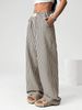 Women's Striped High Waist Wide Leg Casual Trousers Loose Fit Straight Pants With Pockets_ecoleips.com