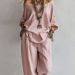 Summer Casual Women's Linen Top And Wide Leg Pants Set Three Quarter Sleeve Relaxed Everyday Wear Versatile Comfortable Feshion Trend_ecoleips.com