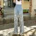 Women Lace Stitching Niche For Summer New Straight Slim Retro Style Casual Jeans_ecoleips.com