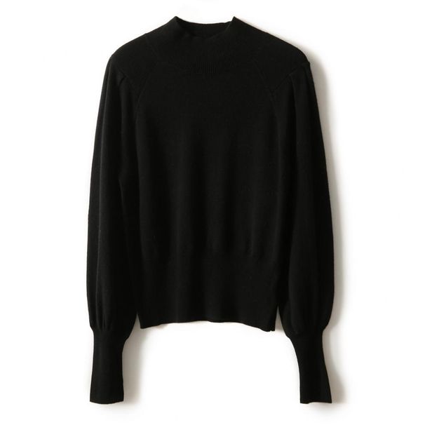K Half High Neck Long Sleeved Knitted Shirt With Hidden Meat, Long Sleeved Loose Base Shirt_ecoleips.com